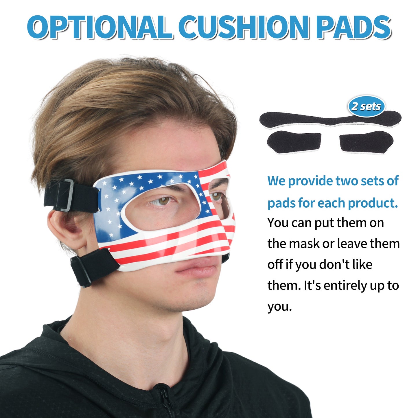 HIAARO QK01US Nose Guard for Broken Nose, Face Shield Masks for Soccer, Basketball, and Other Sports Protect, Adjustable, American Flag Colourway, Suitable for Adults and Teenagers, Men and Women