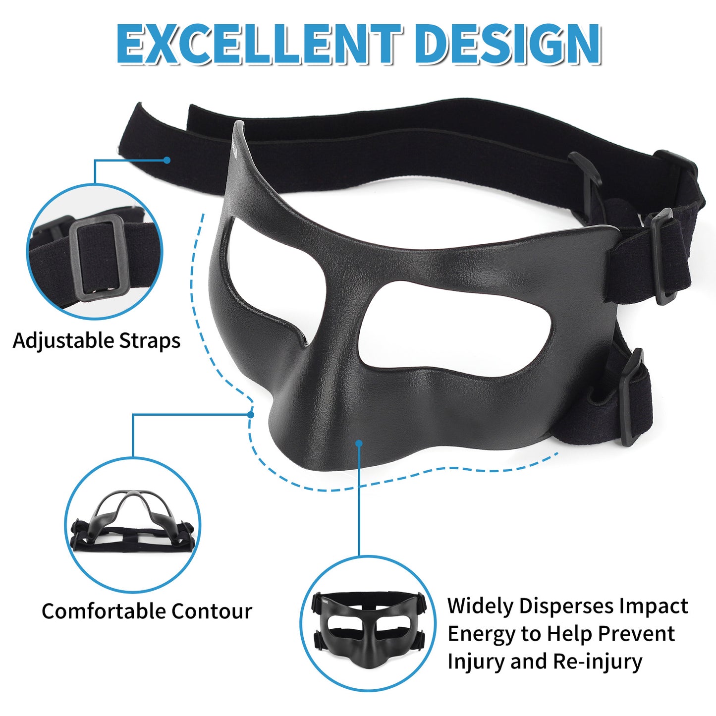 QK03B Matte Nose Guard for Broken Nose, Basketball Face Mask, Protective Sports Shield for Soccer, Adjustable with Padding for Men and Women