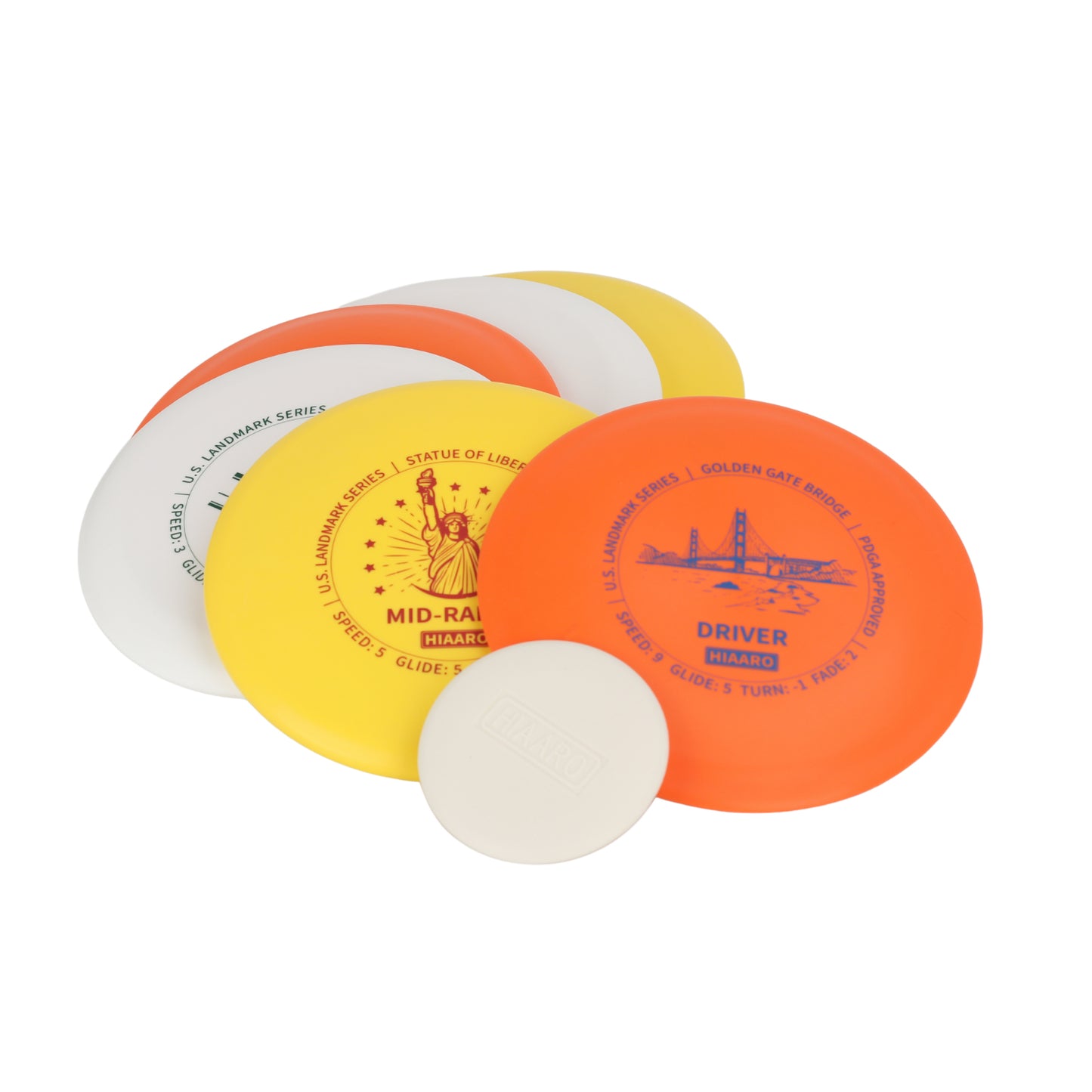 Disc Golf Starter Discs Set | U.S. Landmark Series | 150 Class, 145-150g | PDGA Approved | Include 2*Driver 2*Mid-Range 2*Putter 1*Mini Marker
