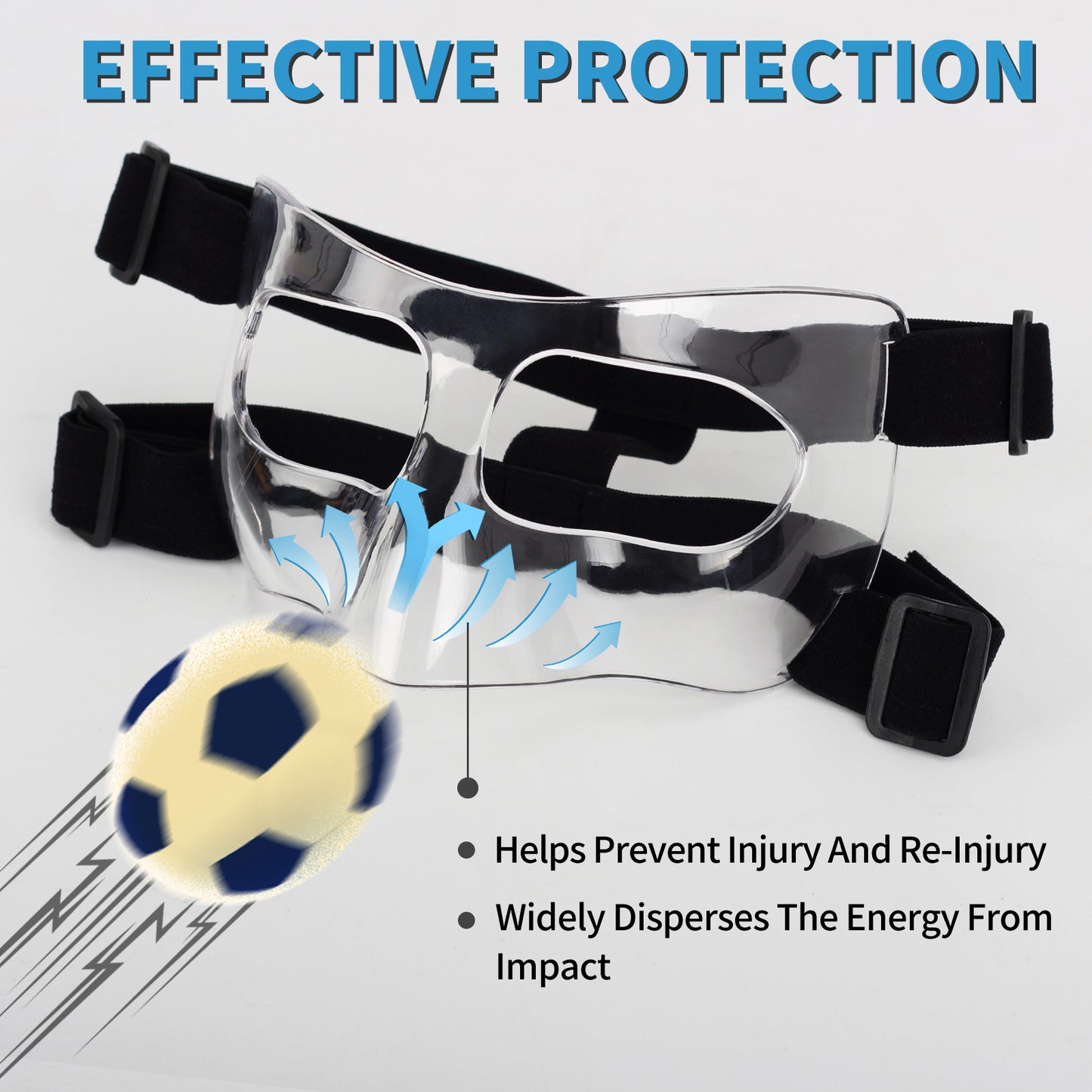 QK01 Nose Guard for Broken Nose, Face Shield Masks for Soccer and Basketball Sports, Adjustable for Adults and Teenagers, Suitable for Men and Women
