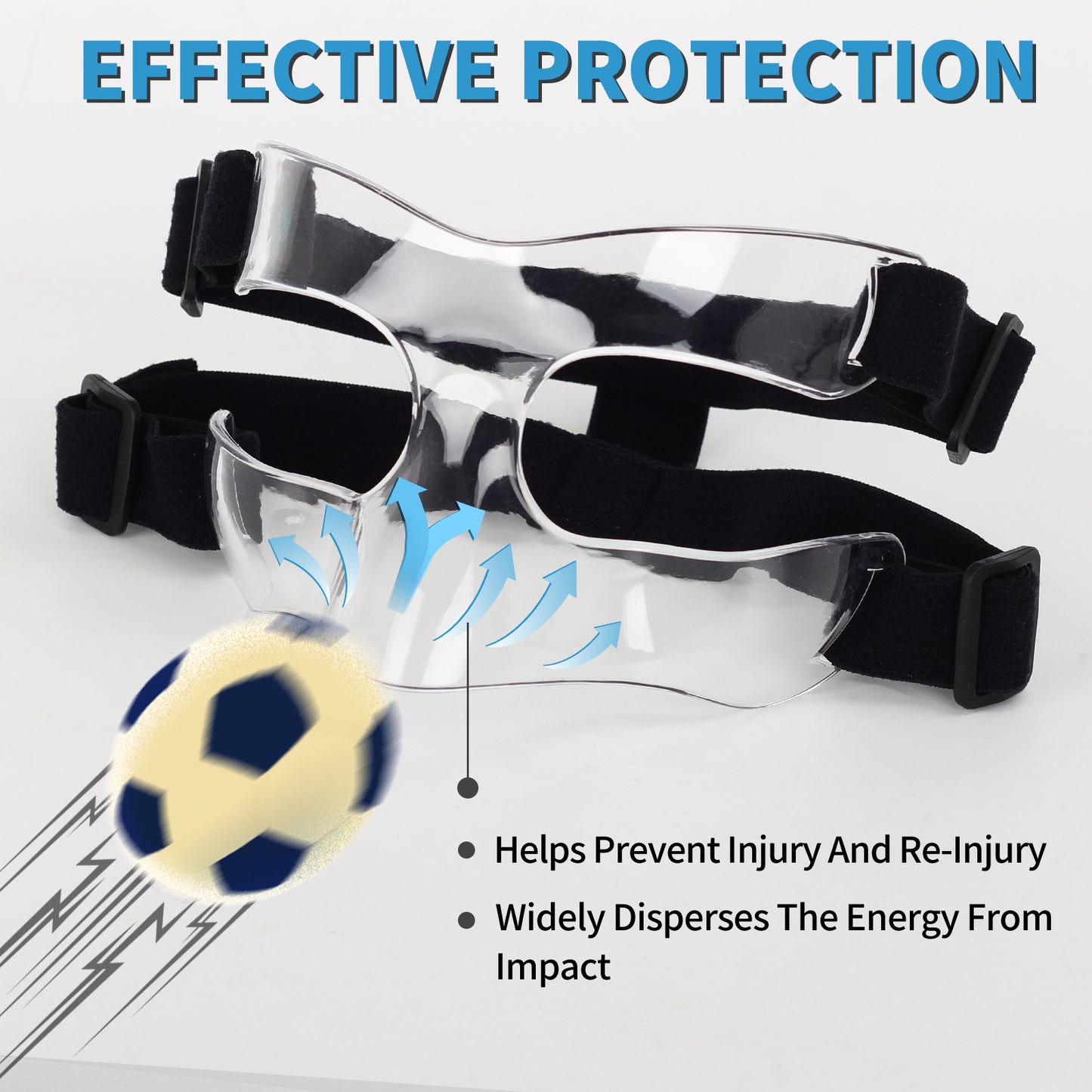 BK01C Nose Guard for Broken Nose, Sports Face Shield Masks with Padding, Adjustable, Breathable, and Clear for Adults and Teenagers, Suitable for Basketball, Soccer, and Other Sports