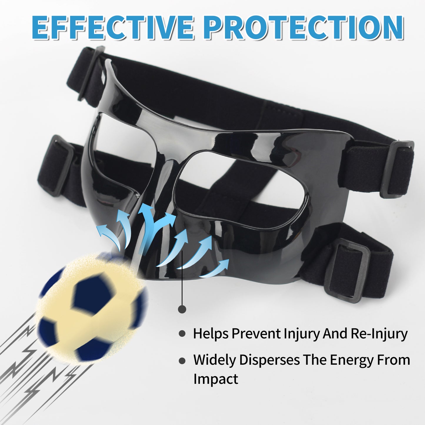 QK01 Nose Guard for Broken Nose, Face Shield Masks for Soccer and Basketball Sports, Adjustable for Adults and Teenagers, Suitable for Men and Women