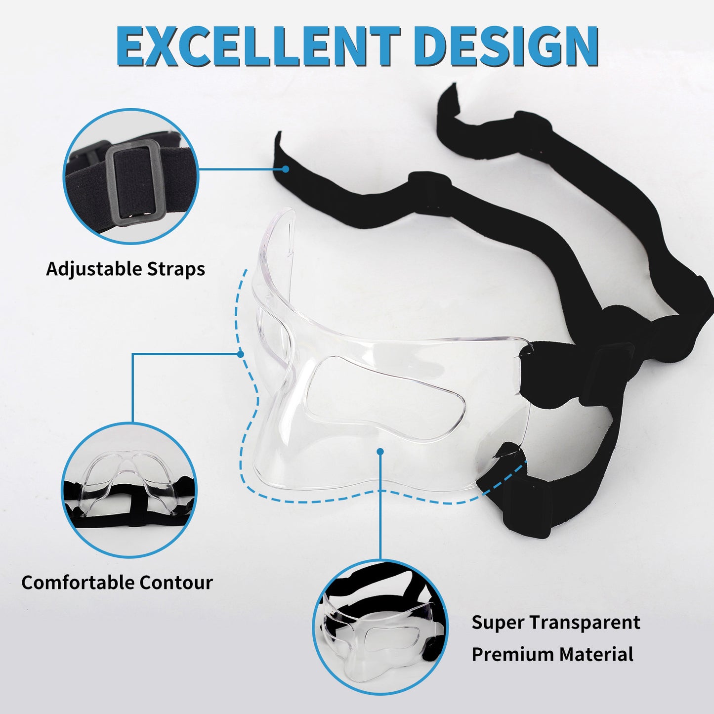 QK01 Nose Guard for Broken Nose, Face Shield Masks for Soccer and Basketball Sports, Adjustable for Adults and Teenagers, Suitable for Men and Women