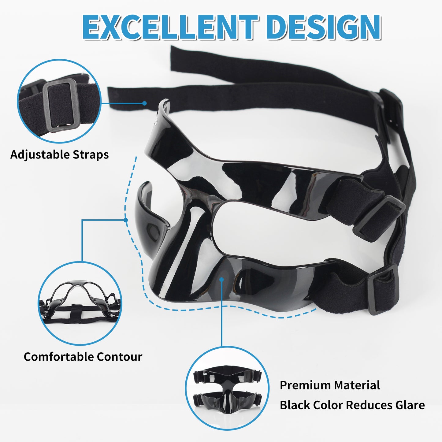 BK01B Nose Guard for Broken Nose, Sports Face Shield Masks with Padding, Adjustable, Breathable, and Clear for Adults and Teenagers, Suitable for Basketball, Soccer, and Other Sports