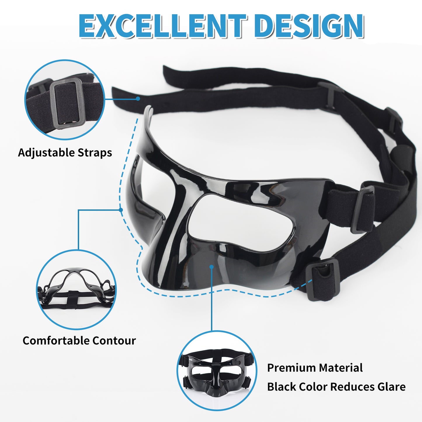 QK01 Nose Guard for Broken Nose, Face Shield Masks for Soccer and Basketball Sports, Adjustable for Adults and Teenagers, Suitable for Men and Women