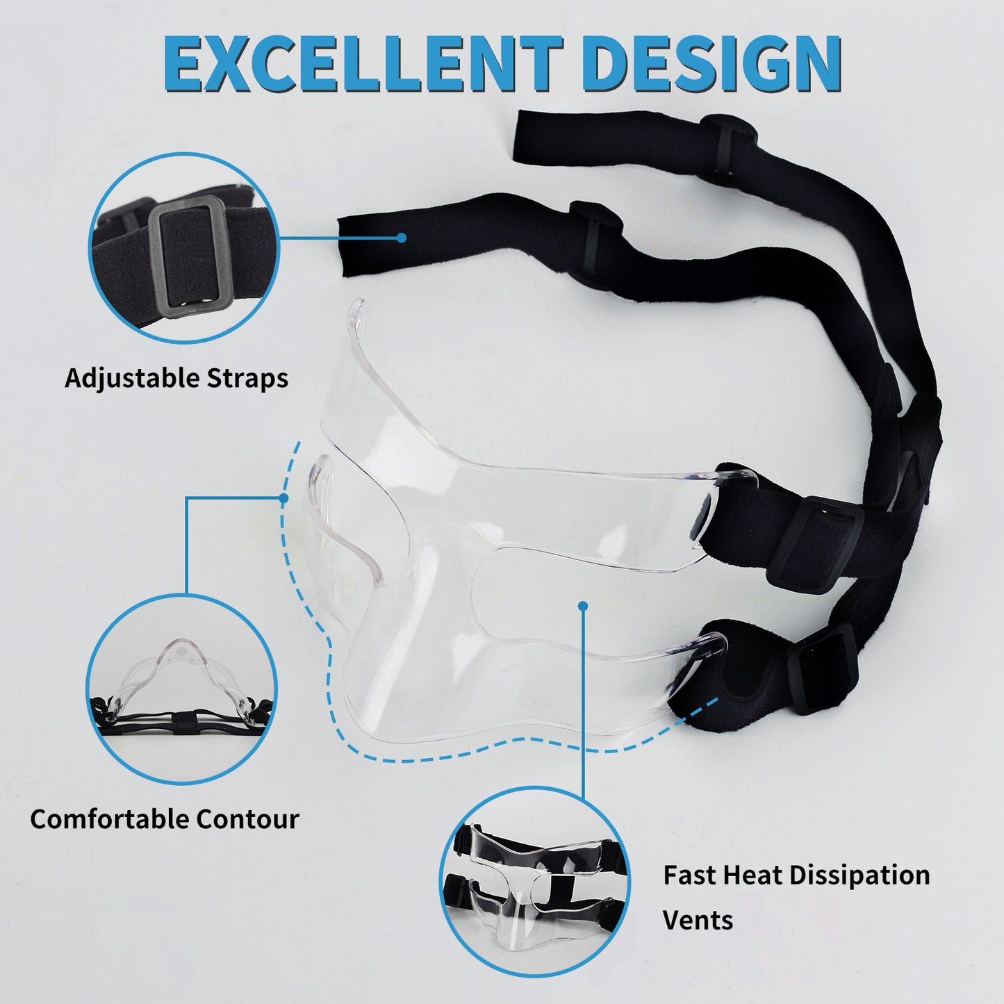 BK01C Nose Guard for Broken Nose, Sports Face Shield Masks with Padding, Adjustable, Breathable, and Clear for Adults and Teenagers, Suitable for Basketball, Soccer, and Other Sports