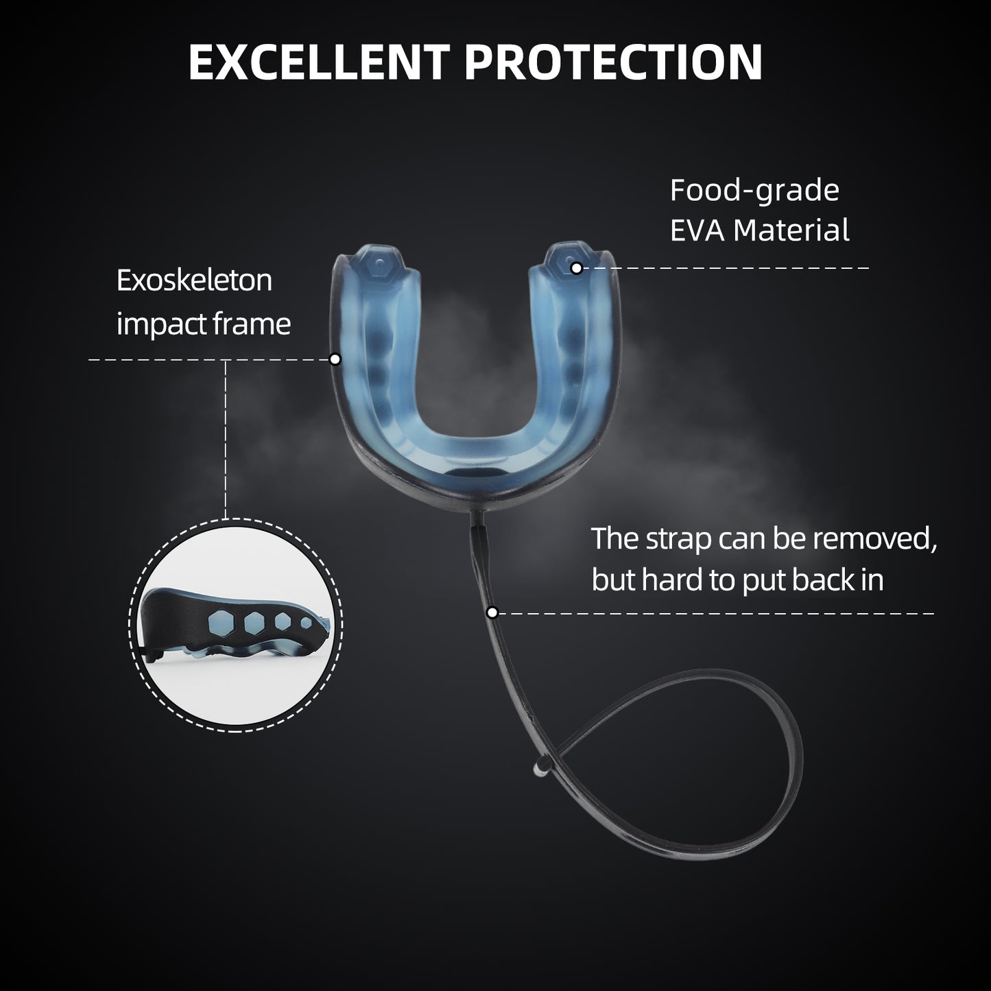 2-Pack Football Mouthguard with Straps and Case, Youth & Adults Sports Mouth Guard for Rugby, Hockey, Boxing, MMA, Basketball, Size S