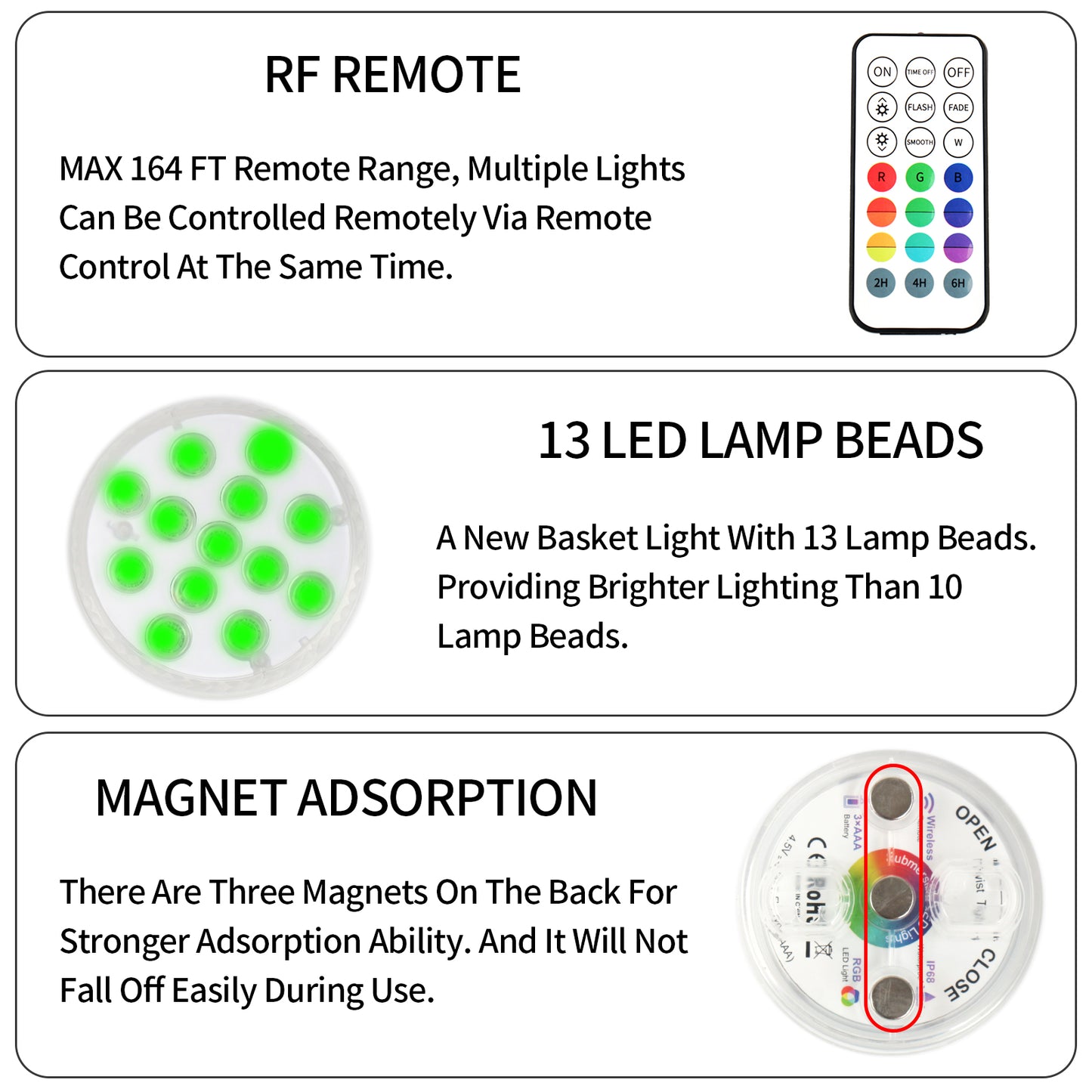 LED Disc Golf Baskets Light 2 Pack with Magnetic Attachment, RF Remote Control, Waterproof, Multi Colored Adjustment Modes