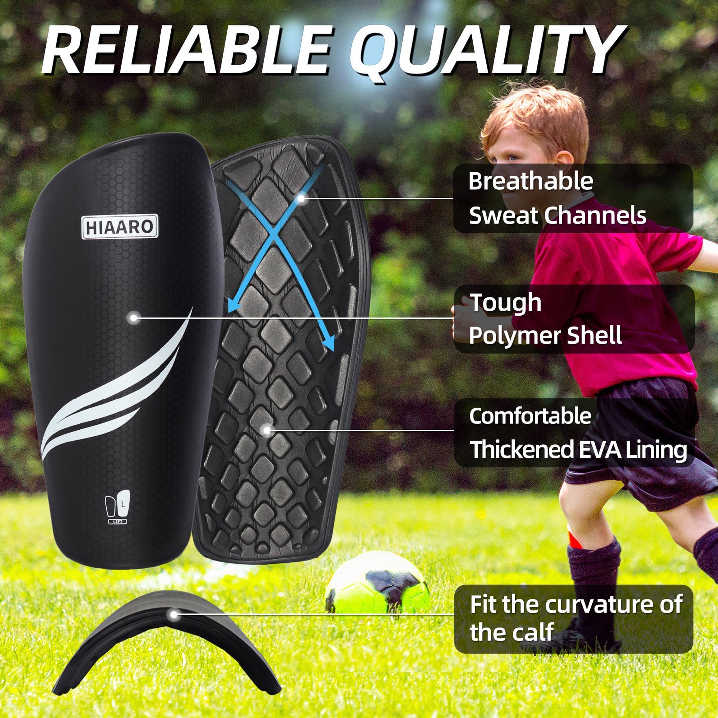HIAARO Soccer Shin Guards for Kids Youth Adults, Shin Pads and Sleeves with Optimized Insert Pocket, Protective Soccer Equipment for Boys Girls Men Women, Size S