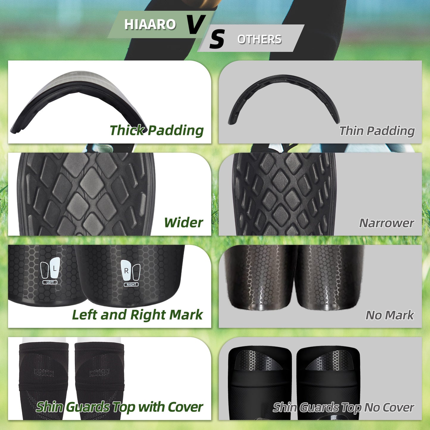 HIAARO Soccer Shin Guards for Kids Youth Adults, Shin Pads and Sleeves with Optimized Insert Pocket, Protective Soccer Equipment for Boys Girls Men Women, Size S