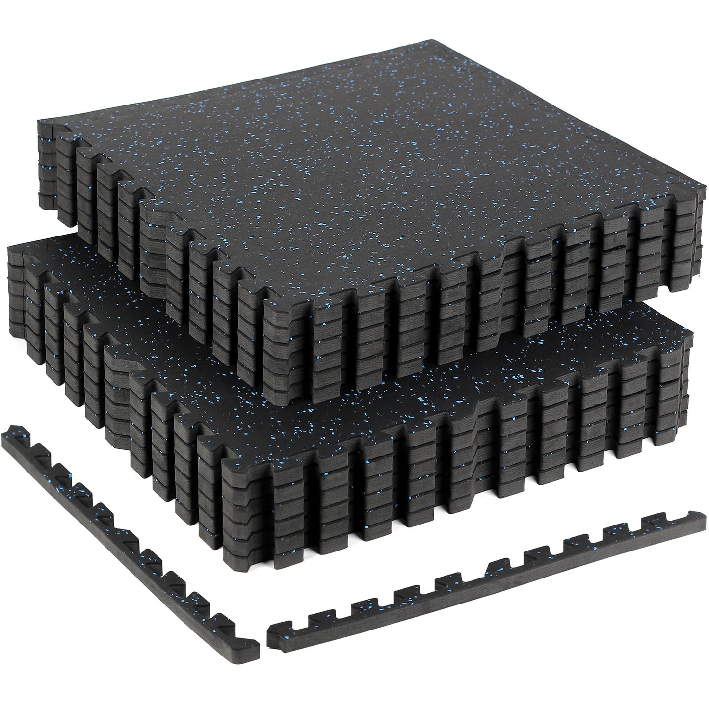 HIAARO 0.56in Thick 48 Sq Ft Exercise Equipment Mats, 12 Tiles Rubber Top EVA Foam Workout Mats, Interlocking Gym Flooring for Home Gym, 24 x 24in, Black & Blue