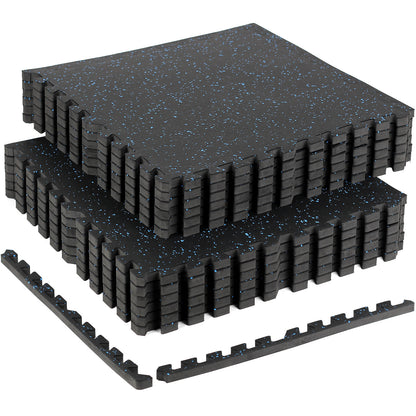 HIAARO 0.56in Thick 48 Sq Ft Exercise Equipment Mats, 12 Tiles Rubber Top EVA Foam Workout Mats, Interlocking Gym Flooring for Home Gym, 24 x 24in, Black & Blue