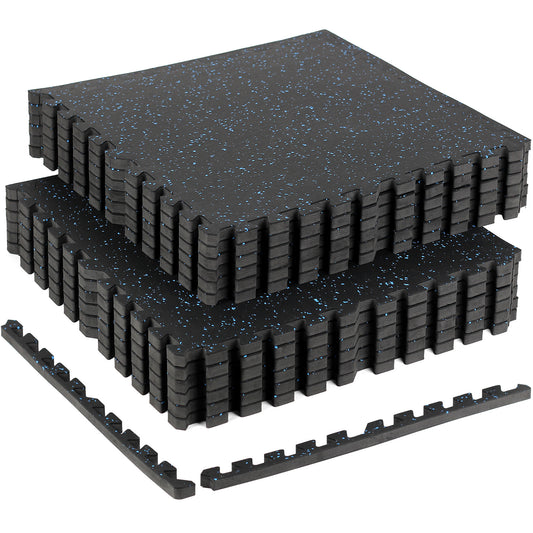 HIAARO 0.56in Thick 48 Sq Ft Exercise Equipment Mats, 12 Tiles Rubber Top EVA Foam Workout Mats, Interlocking Gym Flooring for Home Gym, 24 x 24in, Black & Blue