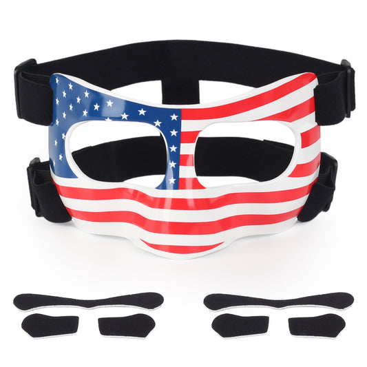 HIAARO QK01US Nose Guard for Broken Nose, Face Shield Masks for Soccer, Basketball, and Other Sports Protect, Adjustable, American Flag Colourway, Suitable for Adults and Teenagers, Men and Women
