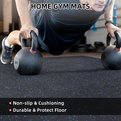 HIAARO 0.56in Thick 48 Sq Ft Exercise Equipment Mats, 12 Tiles Rubber Top EVA Foam Workout Mats, Interlocking Gym Flooring for Home Gym, 24 x 24in, Black & Blue