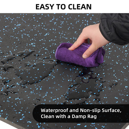 HIAARO 0.56in Thick 48 Sq Ft Exercise Equipment Mats, 12 Tiles Rubber Top EVA Foam Workout Mats, Interlocking Gym Flooring for Home Gym, 24 x 24in, Black & Blue