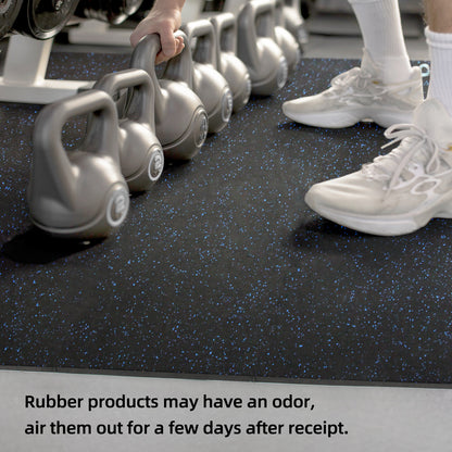 HIAARO 0.56in Thick 48 Sq Ft Exercise Equipment Mats, 12 Tiles Rubber Top EVA Foam Workout Mats, Interlocking Gym Flooring for Home Gym, 24 x 24in, Black & Blue