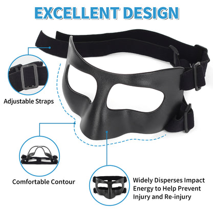 QK03B Matte Nose Guard for Broken Nose, Basketball Face Mask, Protective Sports Shield for Soccer, Adjustable with Padding for Men and Women