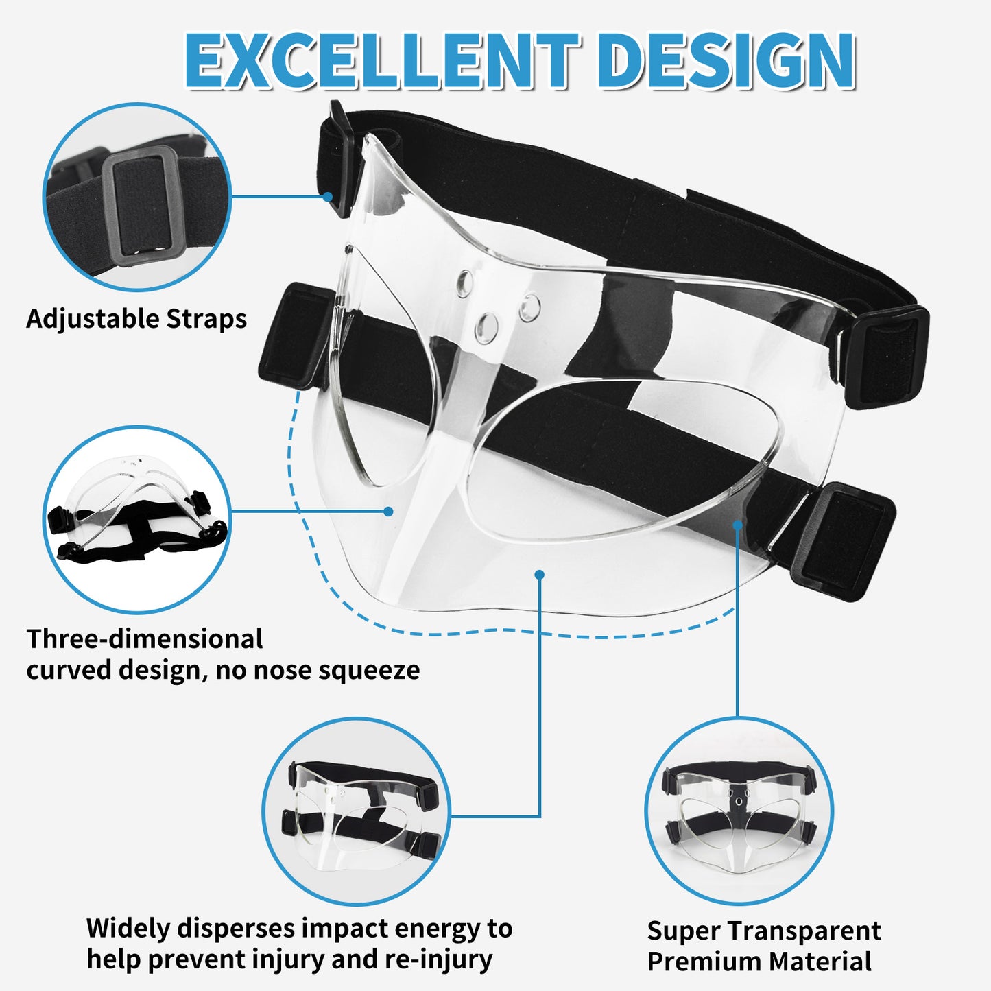 QK02 Nose Guard for Broken Nose, Basketball Face Mask, Sports Face Mask for Men and Women, Adjustable for Adults and Teenagers
