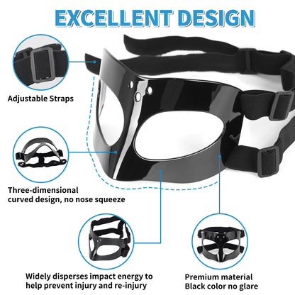QK02 Nose Guard for Broken Nose, Basketball Face Mask, Sports Face Mask for Men and Women, Adjustable for Adults and Teenagers - Black
