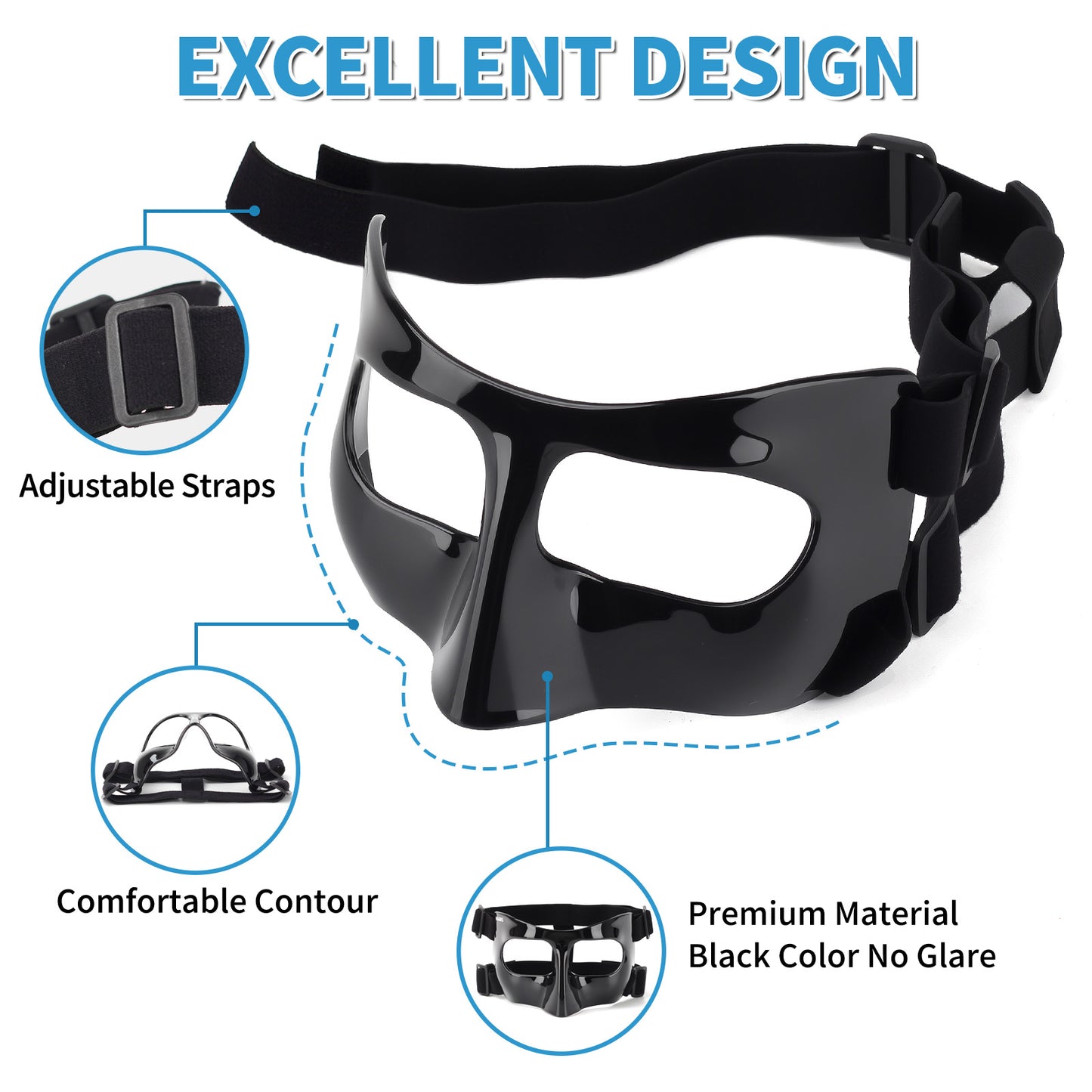 QK01 Nose Guard for Broken Nose, Face Shield Masks for Soccer, Basketball, and Other Sports Protect, Adjustable for Kids, Teenagers, and Adults, Suitable for Men and Women