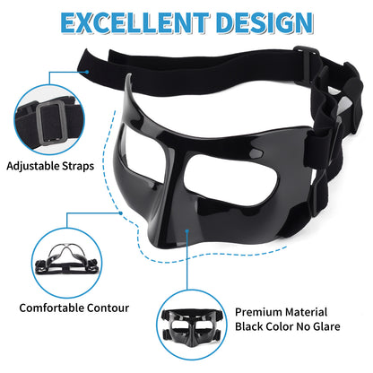 QK01 Nose Guard for Broken Nose, Face Shield Masks for Soccer, Basketball, and Other Sports Protect, Adjustable for Kids, Teenagers, and Adults, Suitable for Men and Women