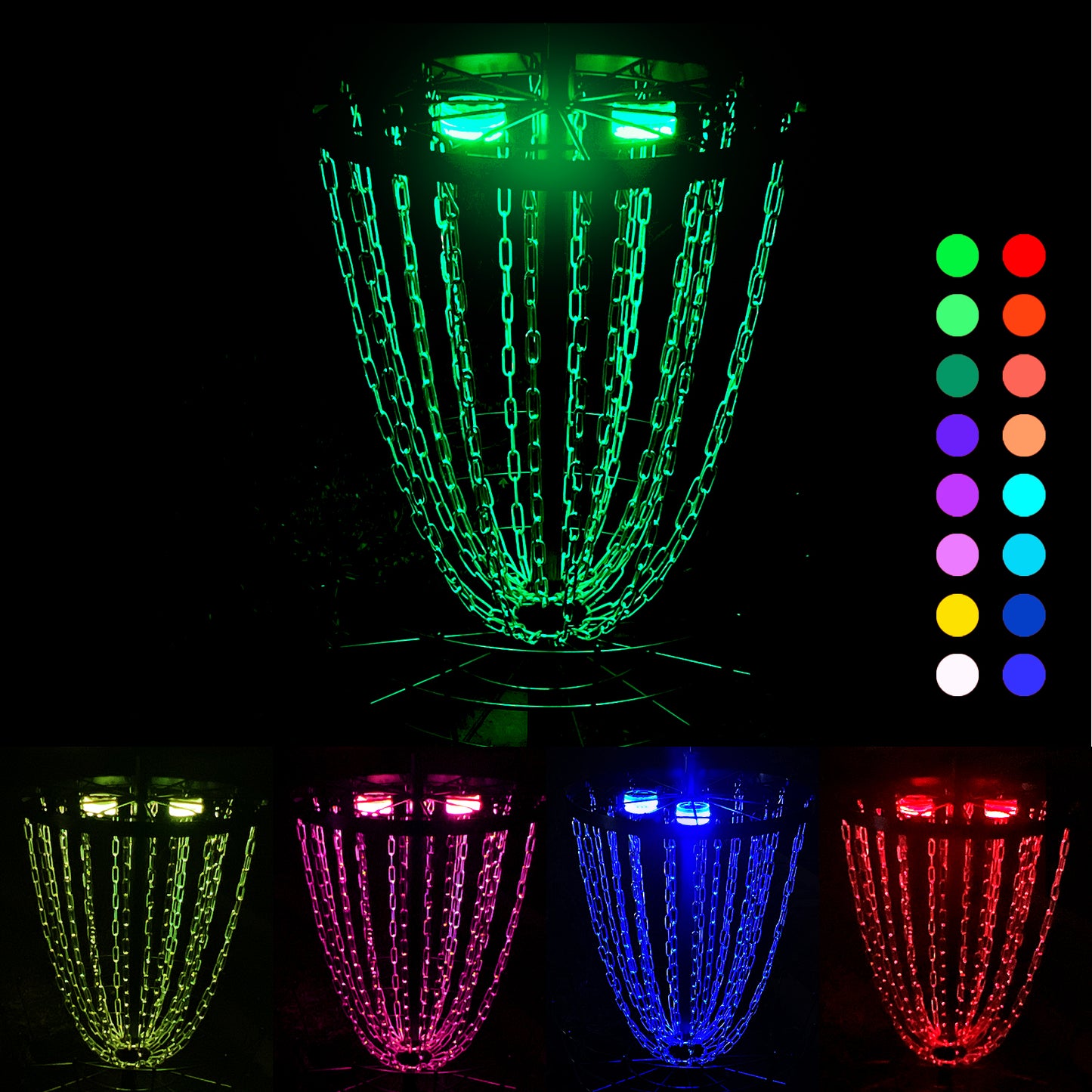 LED Disc Golf Baskets Light 2-Pack with Magnetic Attachment, RF Remote Control, Waterproof, Multi Colored Adjustment Modes for Disc Golf Night Practice