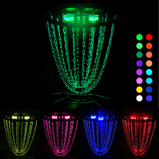 LED Disc Golf Baskets Light 2-Pack with Magnetic Attachment, RF Remote Control, Waterproof, Multi Colored Adjustment Modes for Disc Golf Night Practice