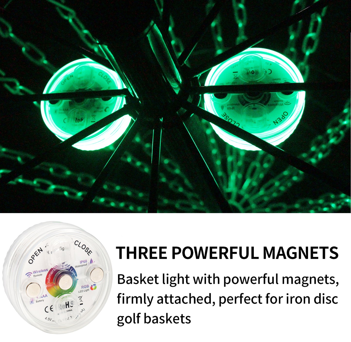 LED Disc Golf Baskets Light 2-Pack with Magnetic Attachment, RF Remote Control, Waterproof, Multi Colored Adjustment Modes for Disc Golf Night Practice