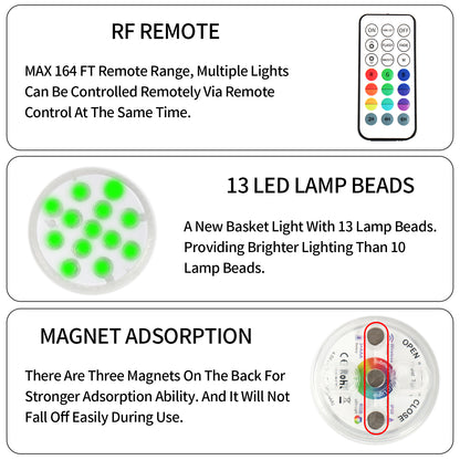 LED Disc Golf Baskets Light 2-Pack with Magnetic Attachment, RF Remote Control, Waterproof, Multi Colored Adjustment Modes for Disc Golf Night Practice