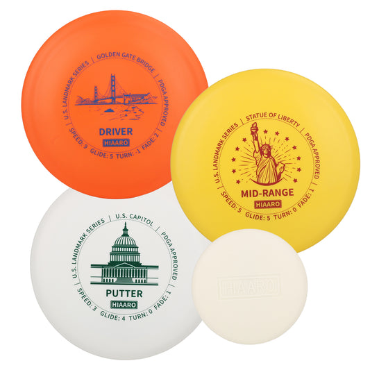 Disc Golf Starter Discs Set | U.S. Landmark Series | 150 Class, 145-150g | PDGA Approved | Include 1*Driver 1*Mid-Range 1*Putter 1*Mini Marker