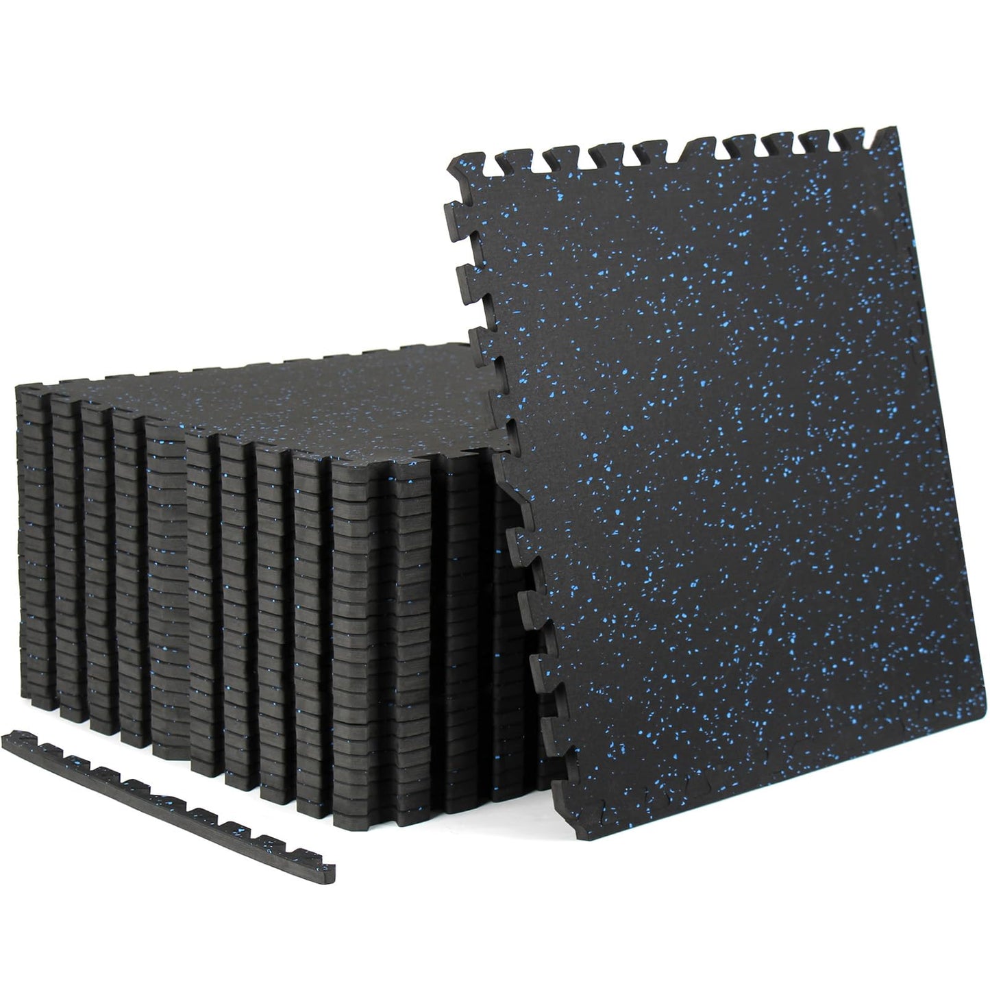 HIAARO 0.56in Thick 96 Sq Ft Exercise Equipment Mats, 24 Tiles Rubber Top EVA Foam Workout Mats, Interlocking Gym Flooring for Home Gym, 24 x 24in, Black & Blue