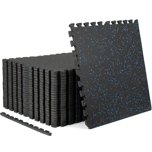 HIAARO 0.56in Thick 96 Sq Ft Exercise Equipment Mats, 24 Tiles Rubber Top EVA Foam Workout Mats, Interlocking Gym Flooring for Home Gym, 24 x 24in, Black & Blue