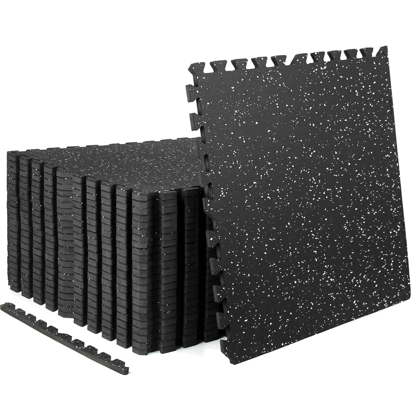 HIAARO 0.56in Thick 96 Sq Ft Exercise Equipment Mats, 24 Tiles Rubber Top EVA Foam Workout Mats, Interlocking Gym Flooring for Home Gym, 24 x 24in, Black & White