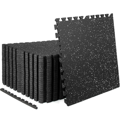 HIAARO 0.56in Thick 96 Sq Ft Exercise Equipment Mats, 24 Tiles Rubber Top EVA Foam Workout Mats, Interlocking Gym Flooring for Home Gym, 24 x 24in, Black & White