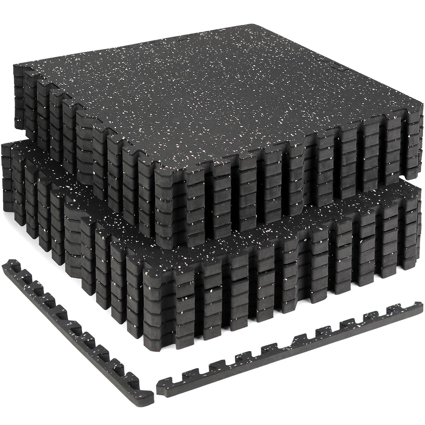 HIAARO 0.79in Extra-Thick 72 Sq Ft Exercise Equipment Mats, 18 Tiles Rubber Top EVA Foam Workout Mats, Interlocking Gym Flooring for Home Gym, 24 x 24in, Black & White