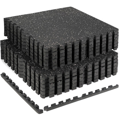 HIAARO 0.79in Extra-Thick 72 Sq Ft Exercise Equipment Mats, 18 Tiles Rubber Top EVA Foam Workout Mats, Interlocking Gym Flooring for Home Gym, 24 x 24in, Black & White