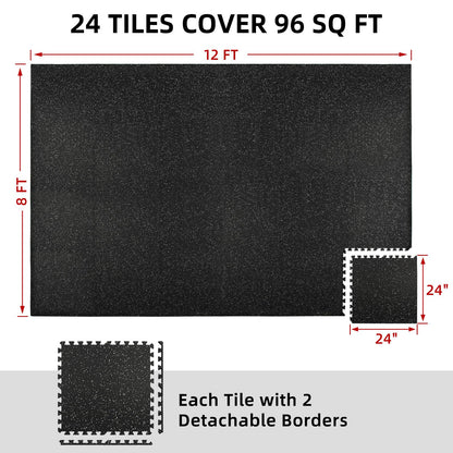 HIAARO 0.56in Thick 96 Sq Ft Exercise Equipment Mats, 24 Tiles Rubber Top EVA Foam Workout Mats, Interlocking Gym Flooring for Home Gym, 24 x 24in, Black & White
