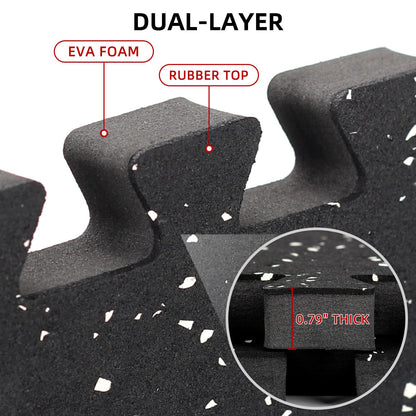 HIAARO 0.79in Extra-Thick 48 Sq Ft Exercise Equipment Mats, 12 Tiles Rubber Top EVA Foam Workout Mats, Interlocking Gym Flooring for Home Gym, 24 x 24in, Black & White
