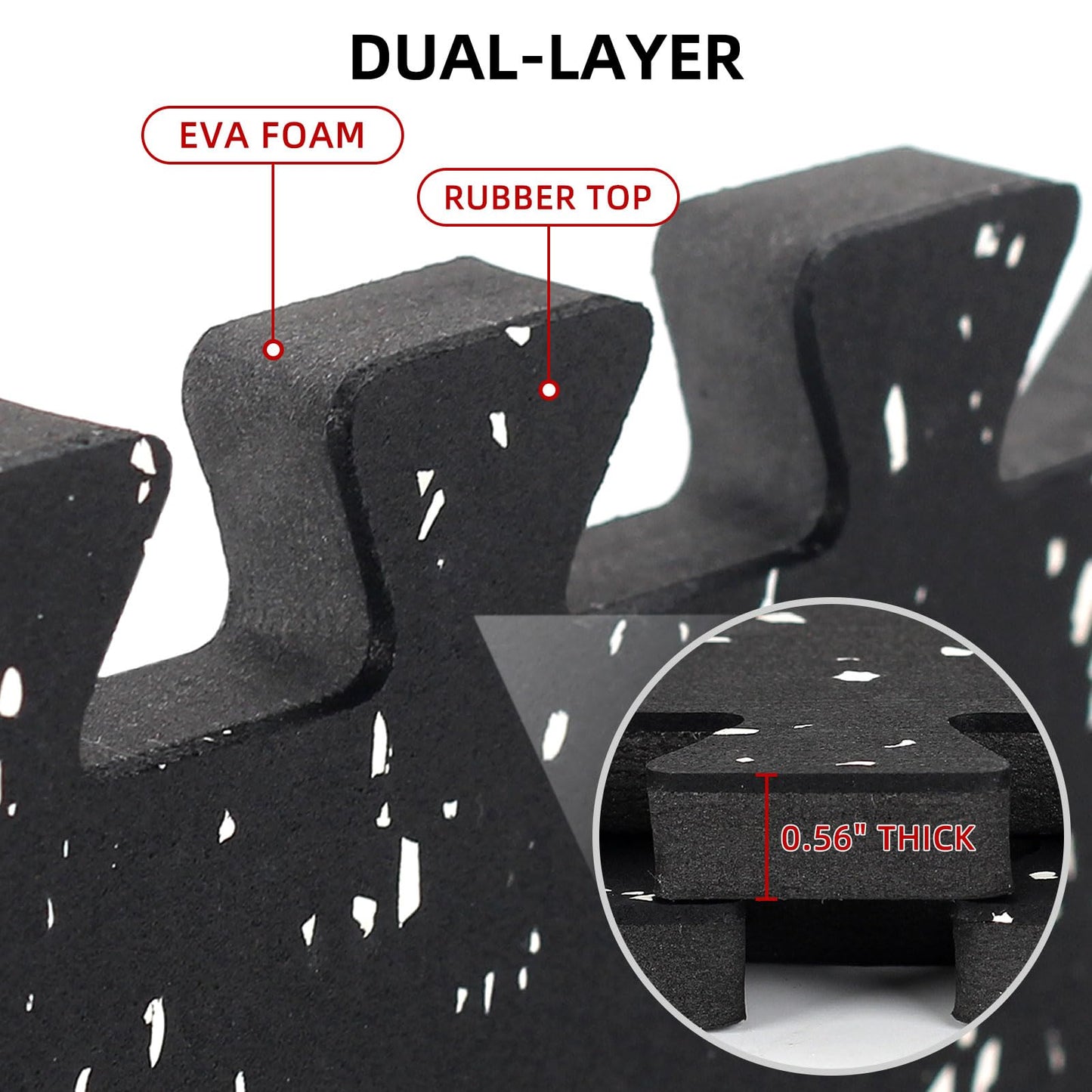 HIAARO 0.56in Thick 96 Sq Ft Exercise Equipment Mats, 24 Tiles Rubber Top EVA Foam Workout Mats, Interlocking Gym Flooring for Home Gym, 24 x 24in, Black & White