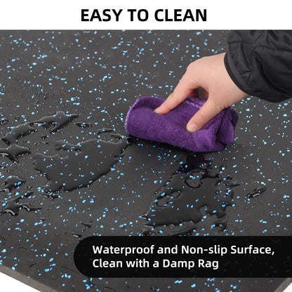 HIAARO 0.56in Thick 96 Sq Ft Exercise Equipment Mats, 24 Tiles Rubber Top EVA Foam Workout Mats, Interlocking Gym Flooring for Home Gym, 24 x 24in, Black & Blue