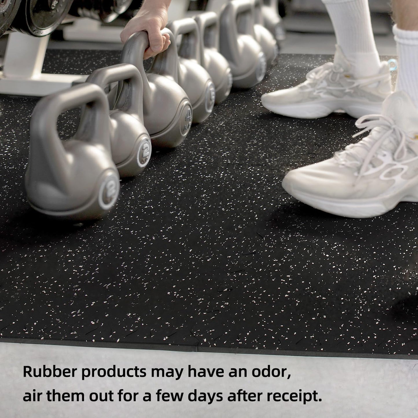 HIAARO 0.56in Thick 96 Sq Ft Exercise Equipment Mats, 24 Tiles Rubber Top EVA Foam Workout Mats, Interlocking Gym Flooring for Home Gym, 24 x 24in, Black & White